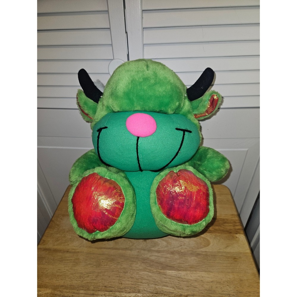 Vintage 1991 Acme Green Monster Plush Pink‎ Nose Metallic Feet Horns Retro Toy
